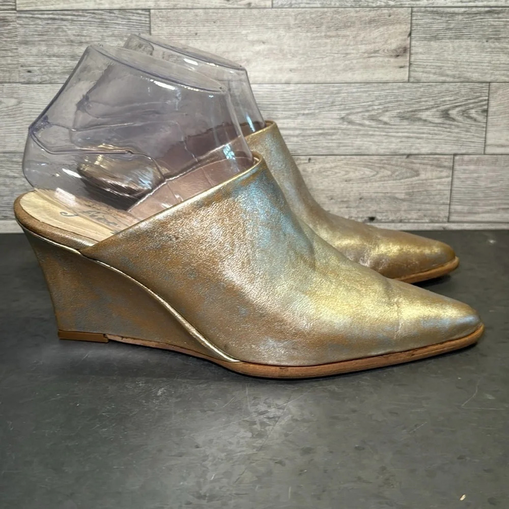 Free People FP Gold Metallic Wedge Galactica Mule Size 37 (US 6.5) - Picture 6 of 10